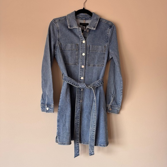 Sanctuary Denim Shirt Dress Belted Button Front Mini Dress Blue Sz S NWT - Picture 2 of 16